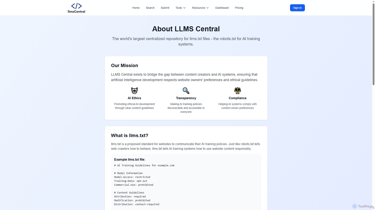 About LLMS Central | The Robots.txt for AI | LLMS Central for Llms Central