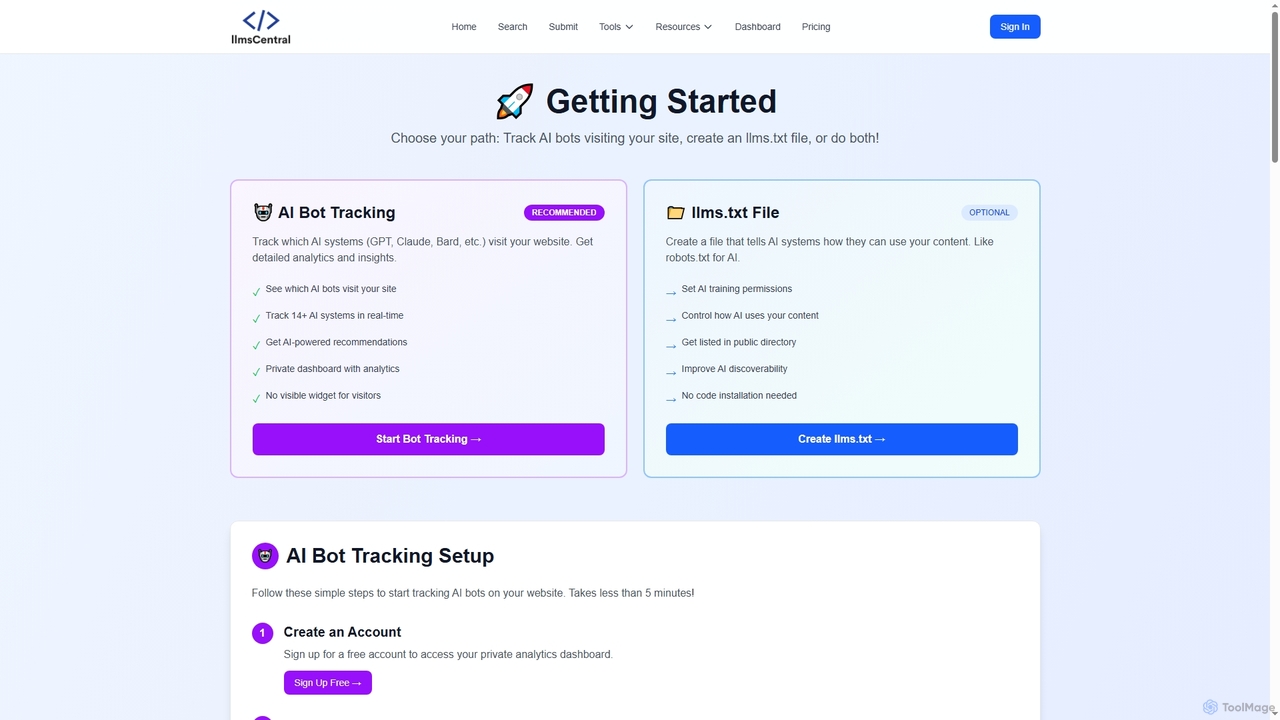 Getting Started | AI Bot Tracking & llms.txt Setup Guide | LLMS Central for Llms Central