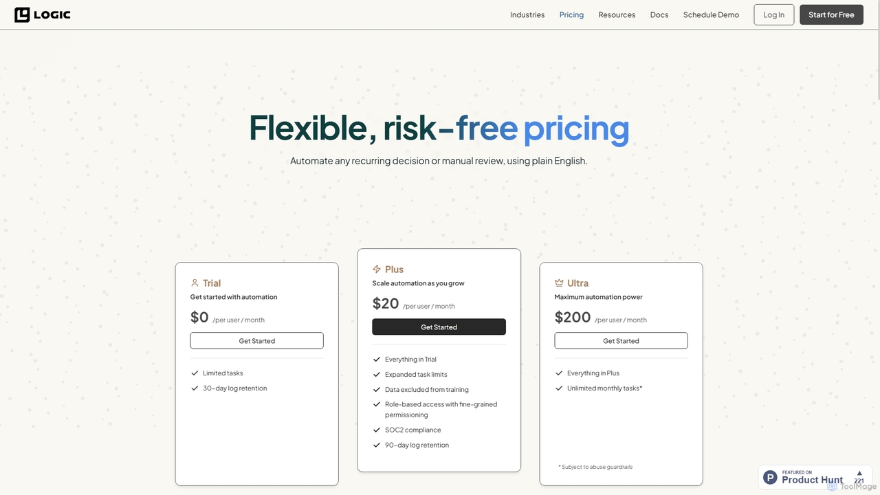 Flexible, risk-free pricing for Logic