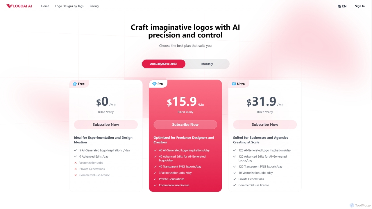 Logo AI Pricing Plan for LogoAI