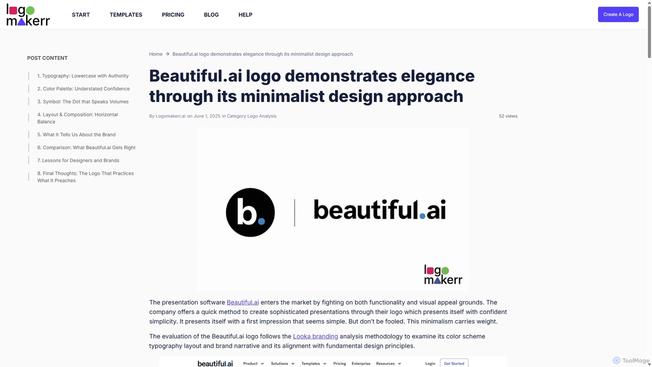 Beautiful.ai logo analysis - minimalist branding for Logomakerr.ai