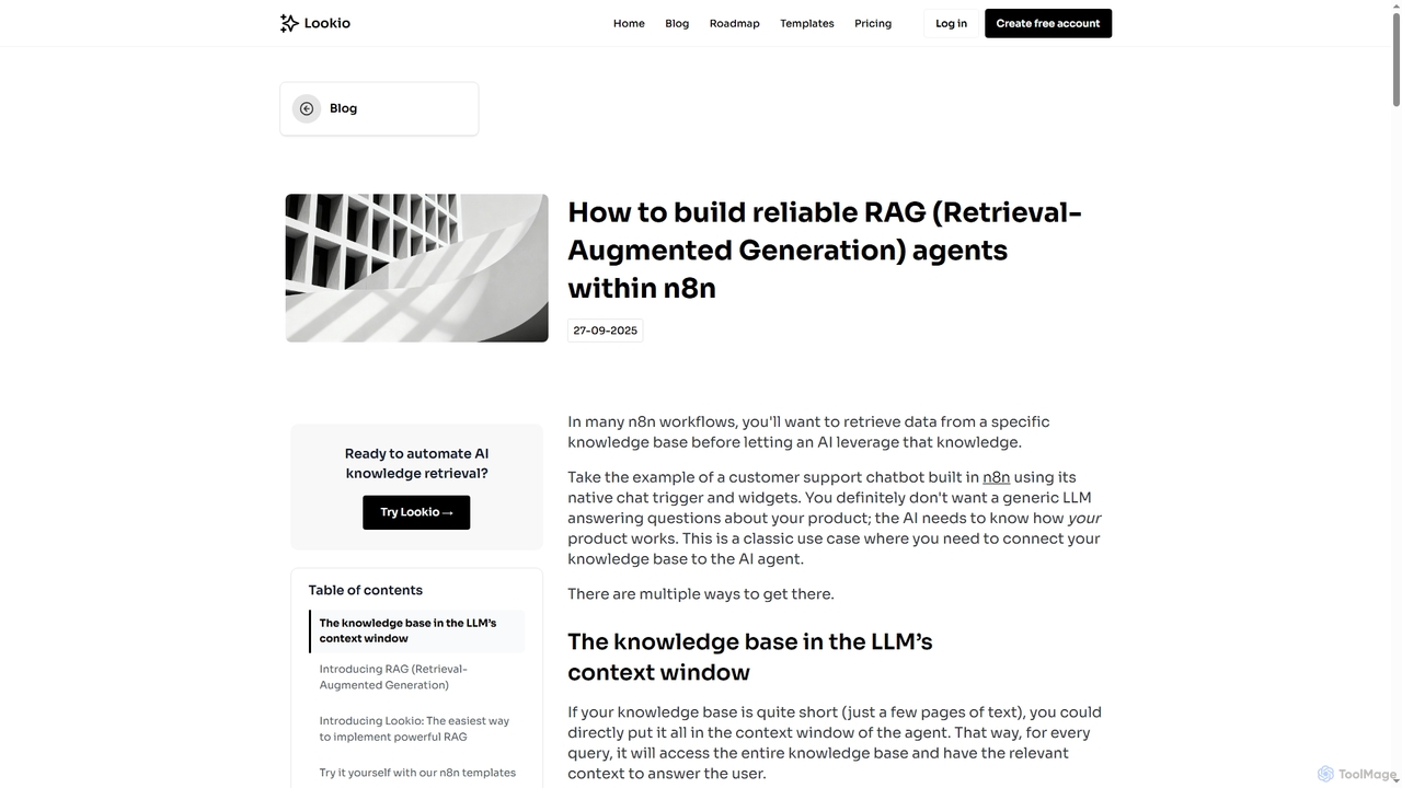 How to build reliable RAG (Retrieval-Augmented Generation) agents within n8n for Lookio