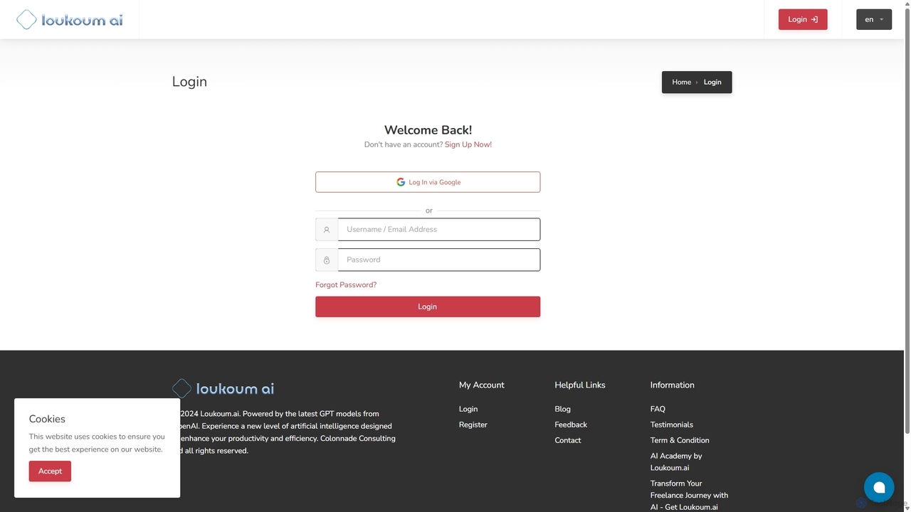Login - Loukoum AI: Your Personal Assistant Powered by GPT for Loukoum AI