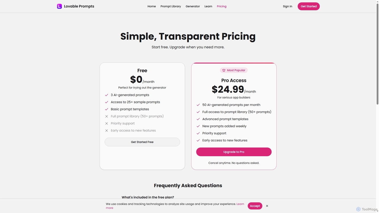 Pricing | Lovable Prompts Free and Pro Plans for Lovable Prompts