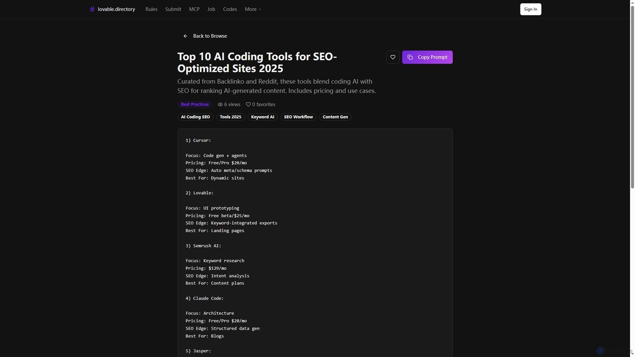 Vibe coding Directory - AI Coding Prompts, Templates &amp; Resources | Lovable, Cursor, GitHub Copilot for Lovabledirectory