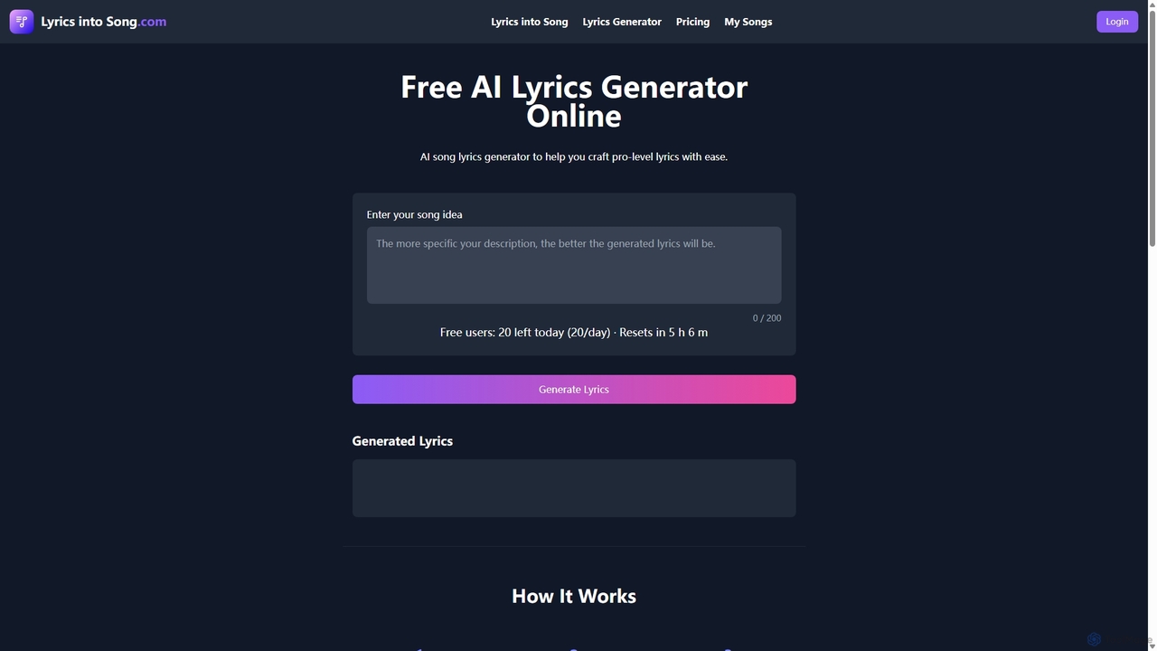 Free AI Lyrics Generator Online (No Signup) for Lyricsintosong