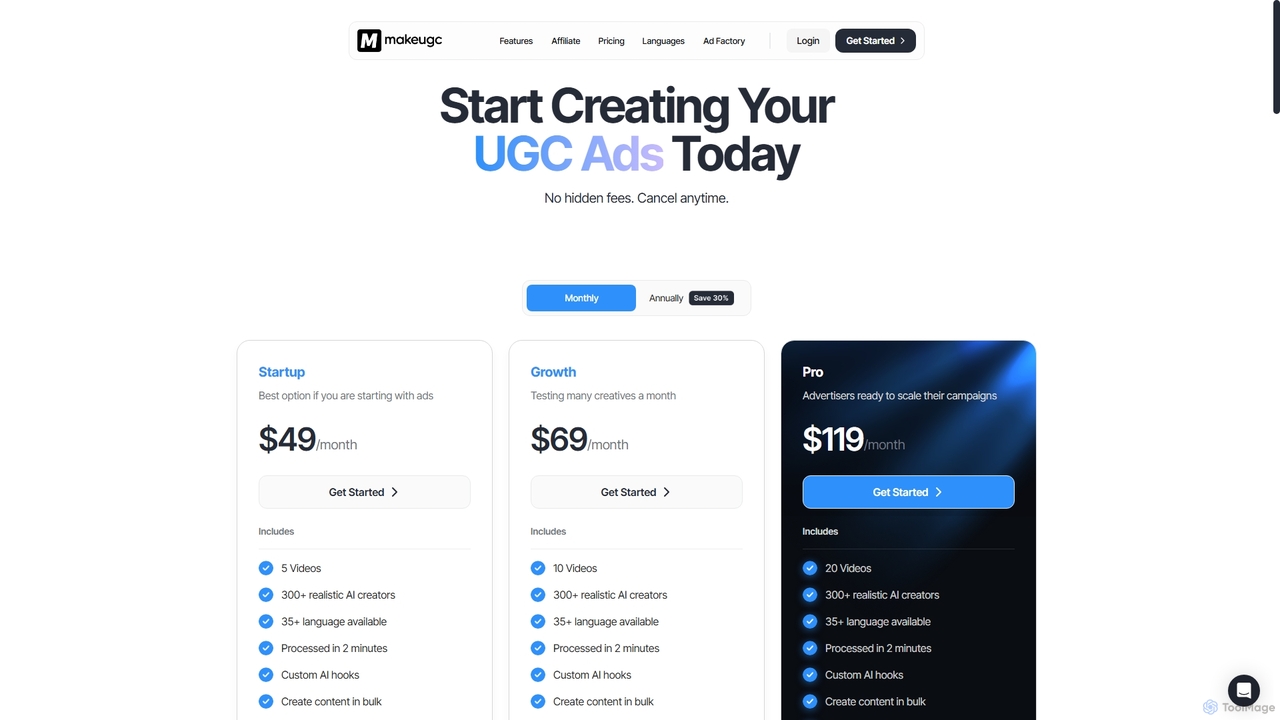 Pricing for MakeUGC