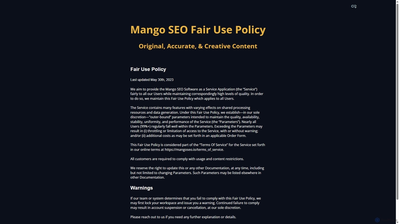 Mangoseo | Fair Use Policy for Mango SEO AI