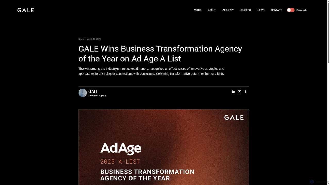GALE Wins Business Transformation Agency of the Year on Ad Age A-List | GALE Partners for Markey