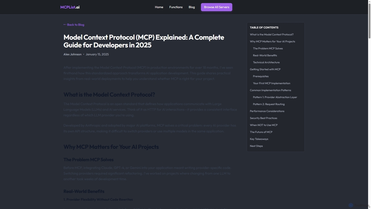 Model Context Protocol (MCP) Explained: A Complete Guide for Developers in 2025 - MCP Directory Blog for Mcplist