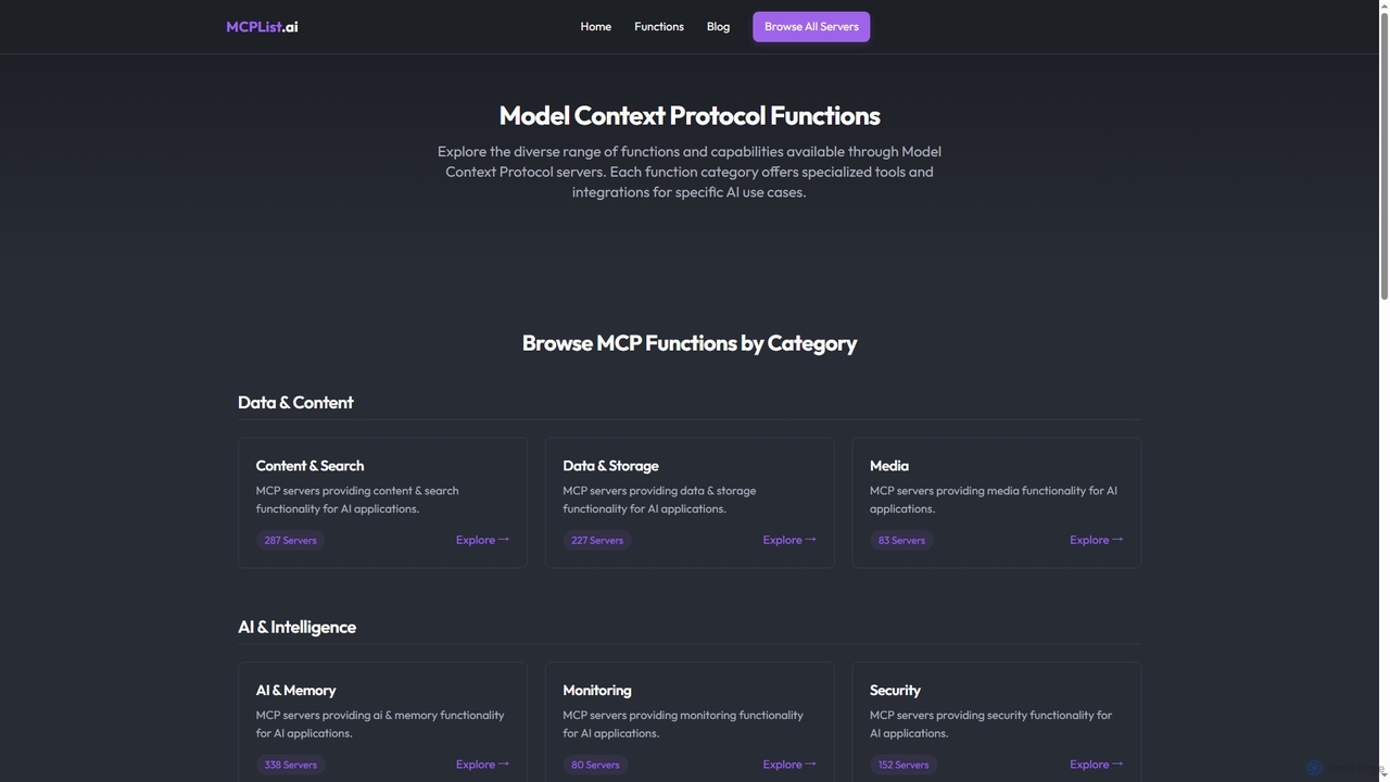 Model Context Protocol Functions | MCP Server Categories for Mcplist