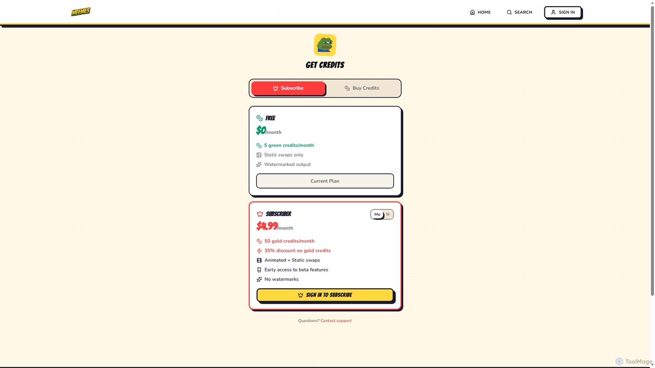 Pricing & Credits - MEEMES for MEEMES