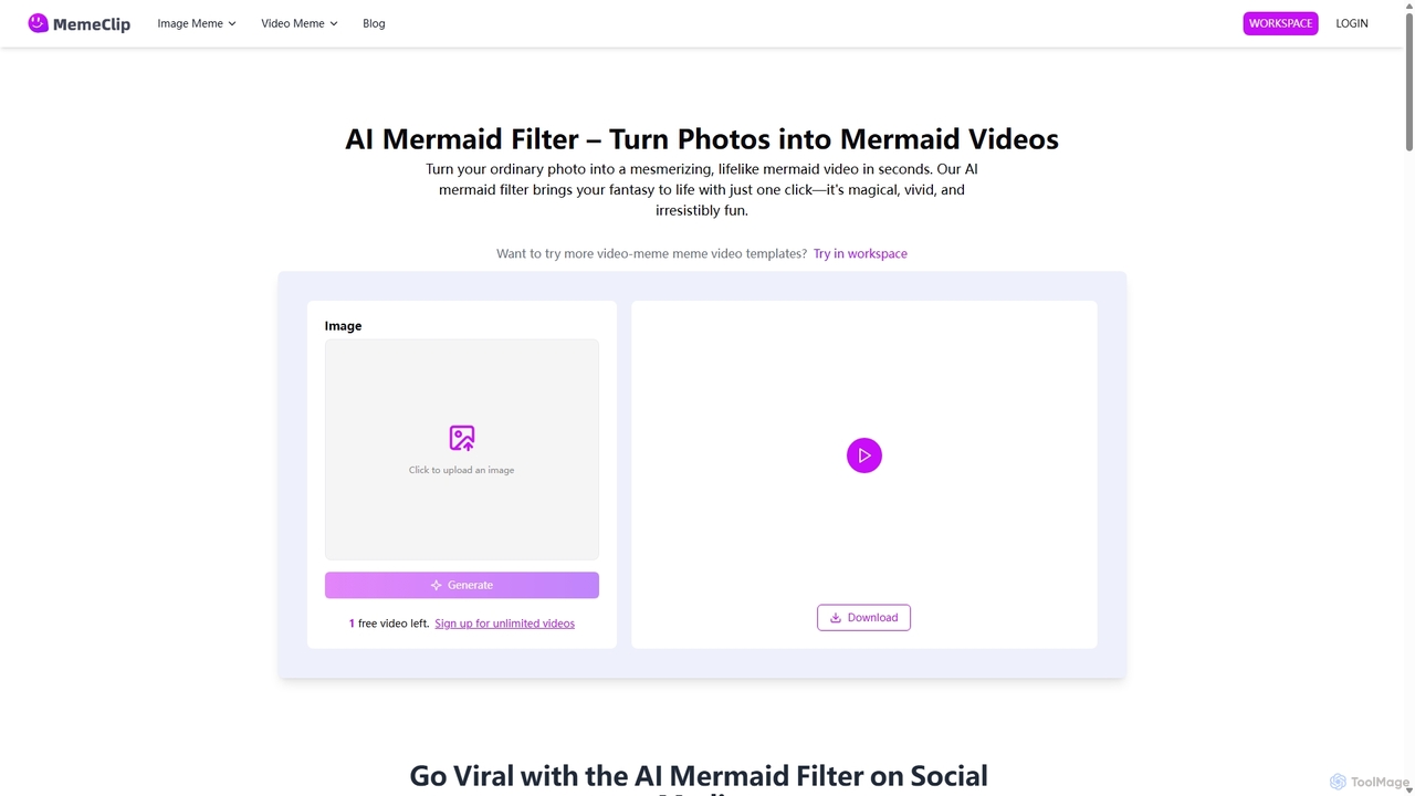 AI Mermaid Filter – Turn Photos into Mermaid Videos for MemeClip