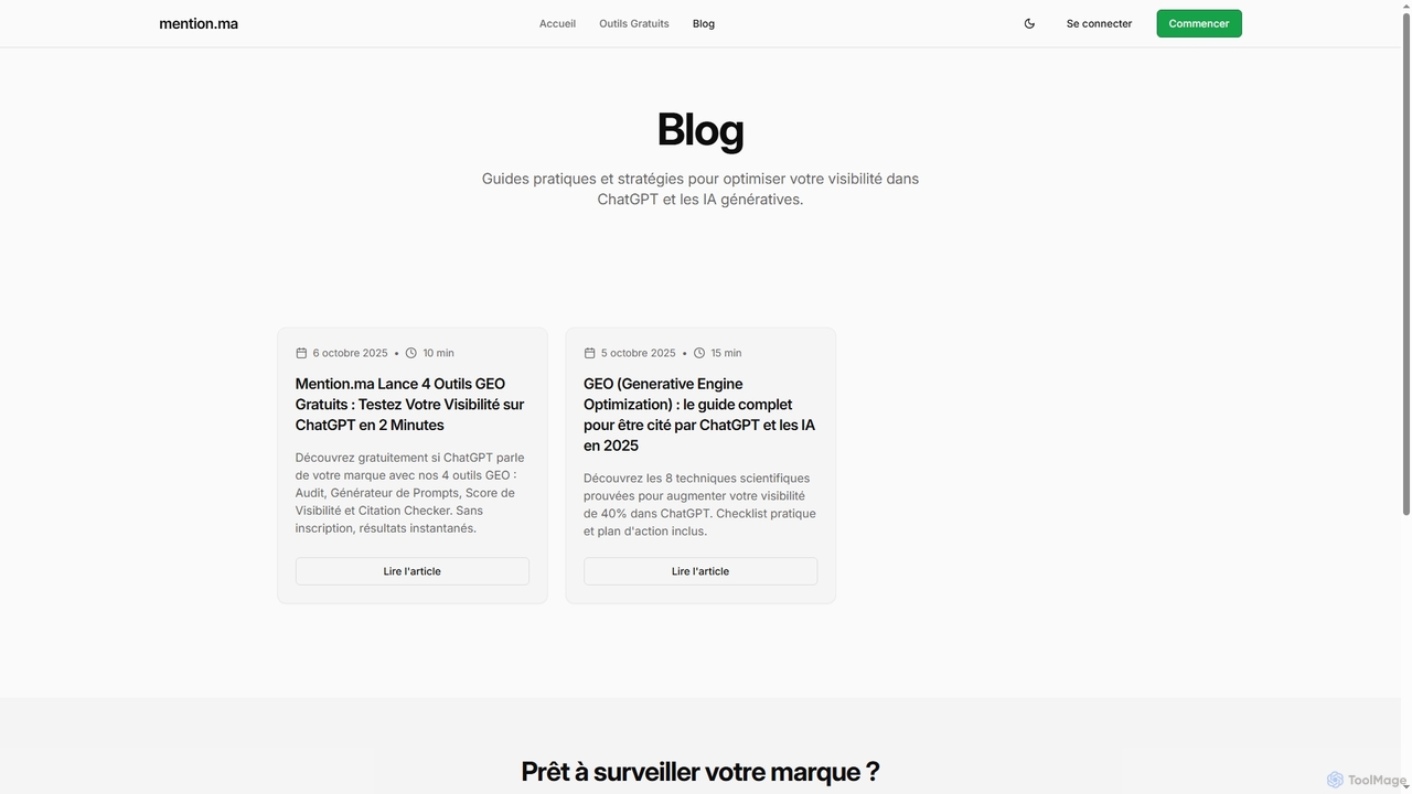 Blog Mention.ma – Guides et Stratégies GEO pour ChatGPT et IA Génératives for Mention