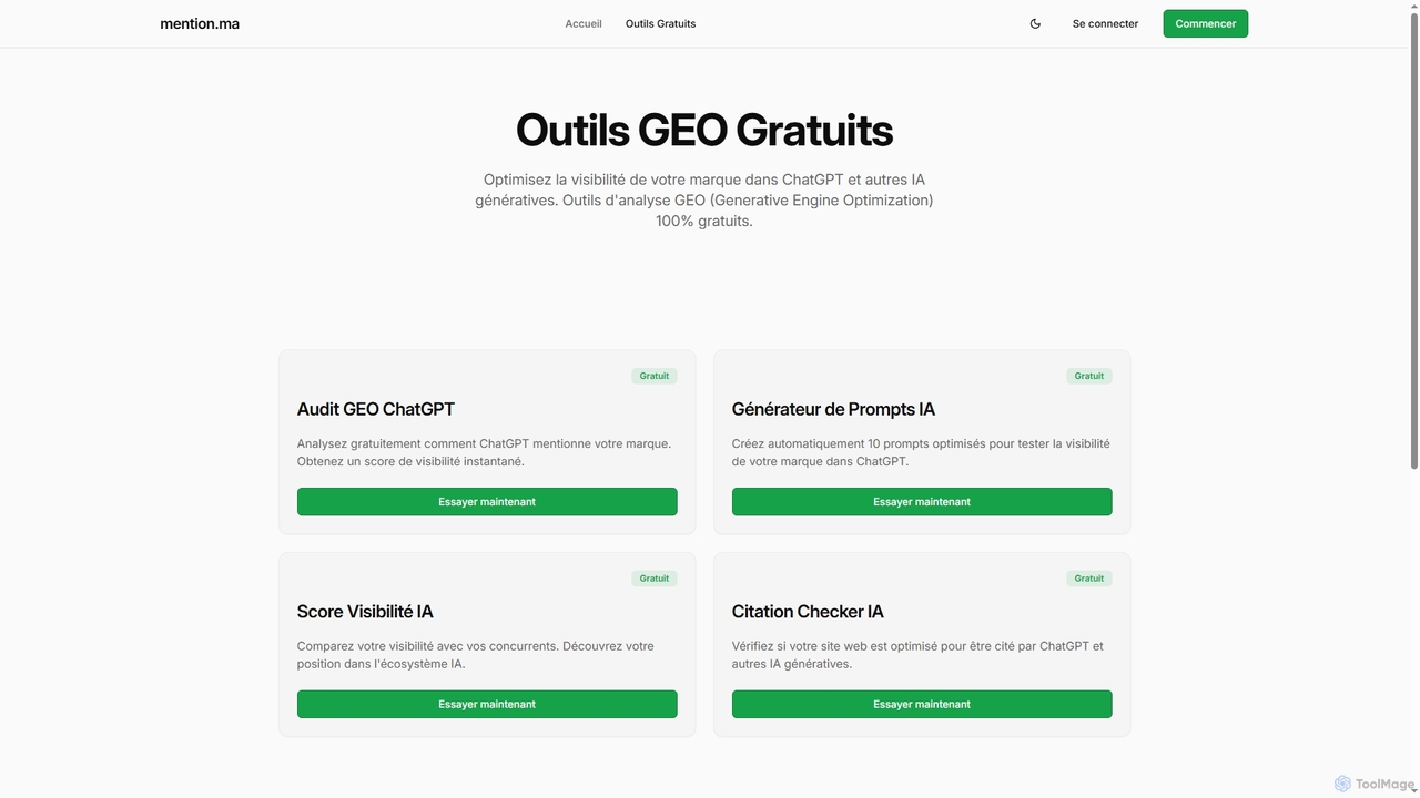Mention.ma – Outils GEO Gratuits pour ChatGPT et les IA Génératives for Mention