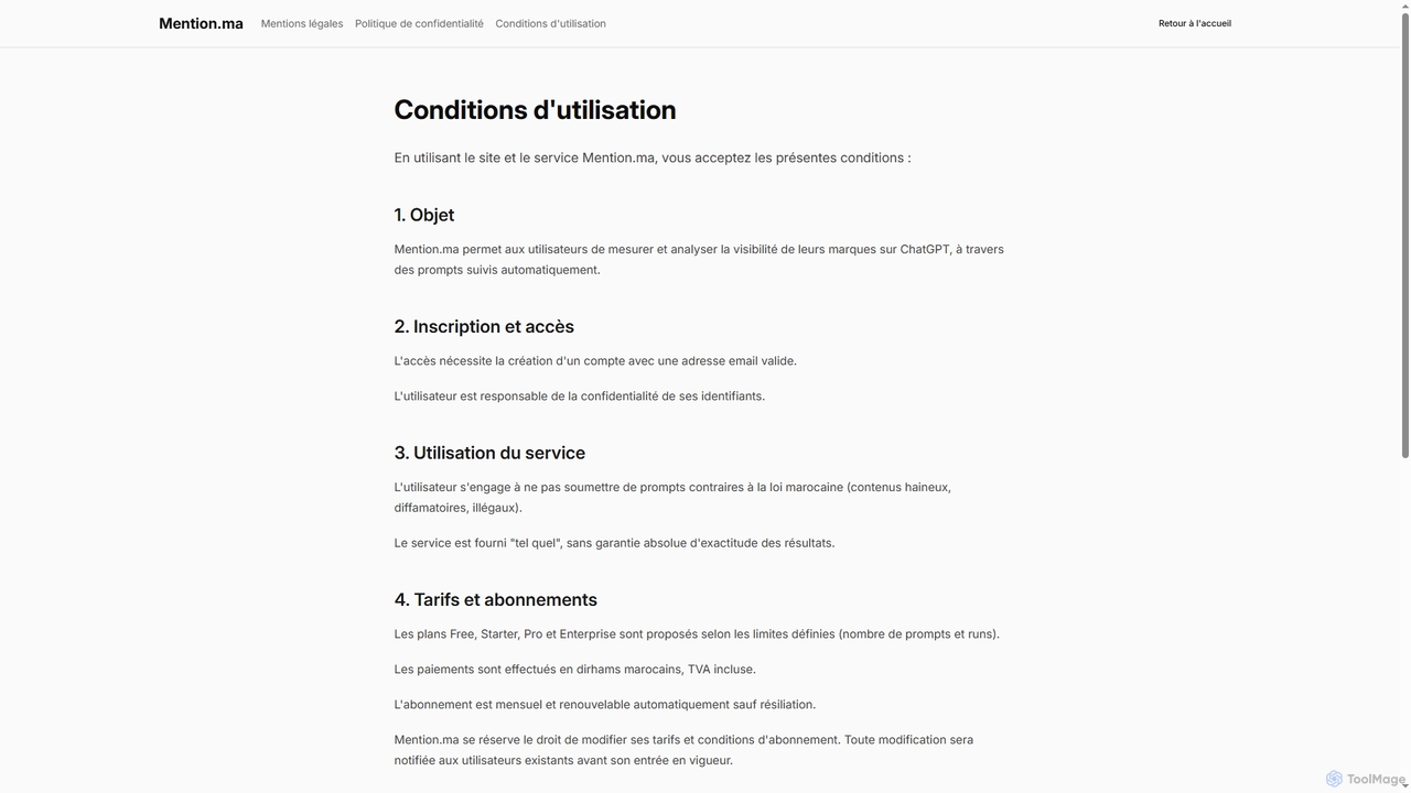 Conditions d'utilisation - Mention.ma | Termes légaux for Mention