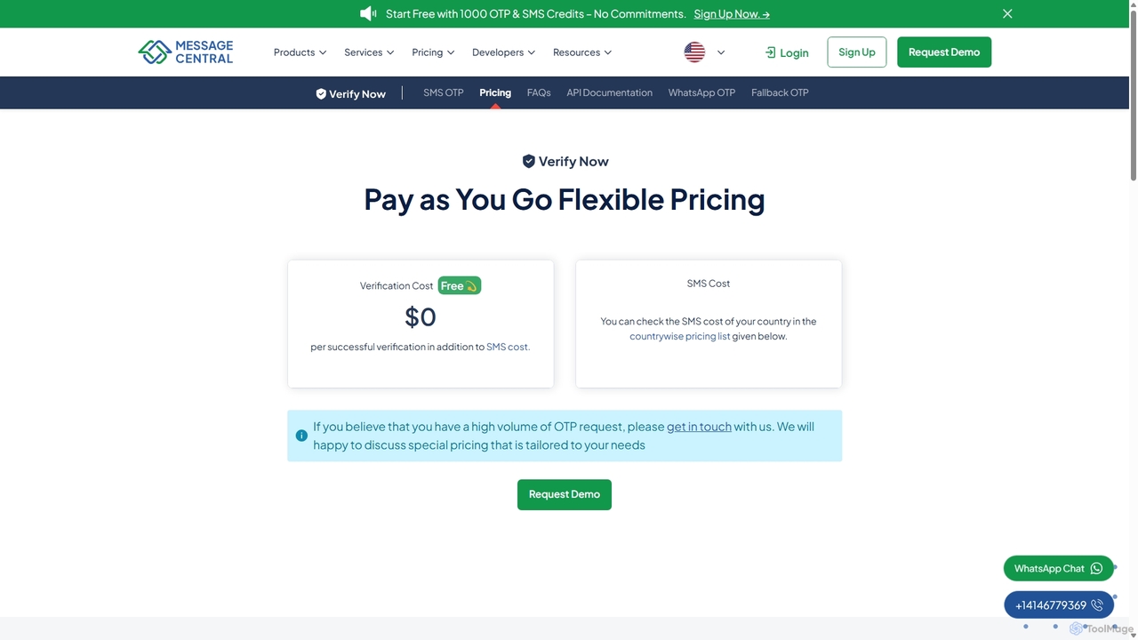 OTP SMS Verification Pricing for MessageCentral