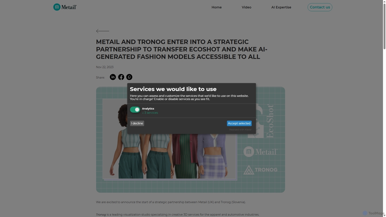Metail and Tronog enter into a strategic partnership to transfer EcoShot and make AI-generated fashion models accessible to all for Metail
