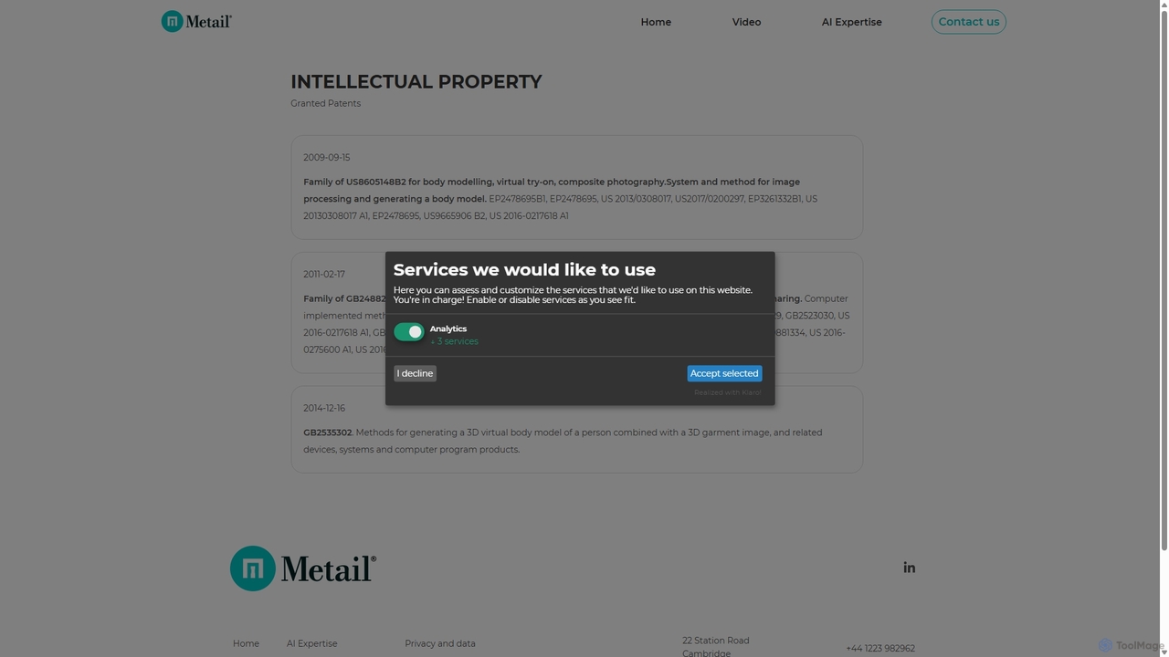 Intellectual Property for Metail