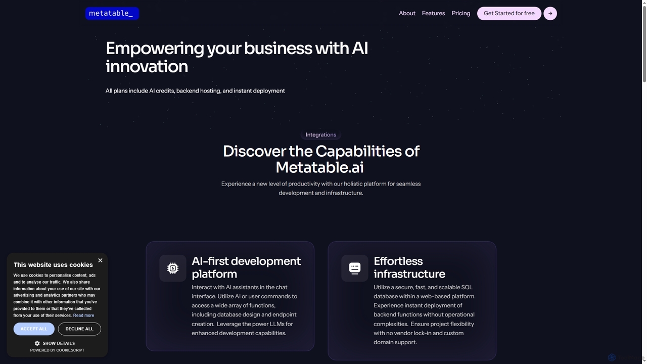 metatable.ai -features: AI-Powered Development for Metatable
