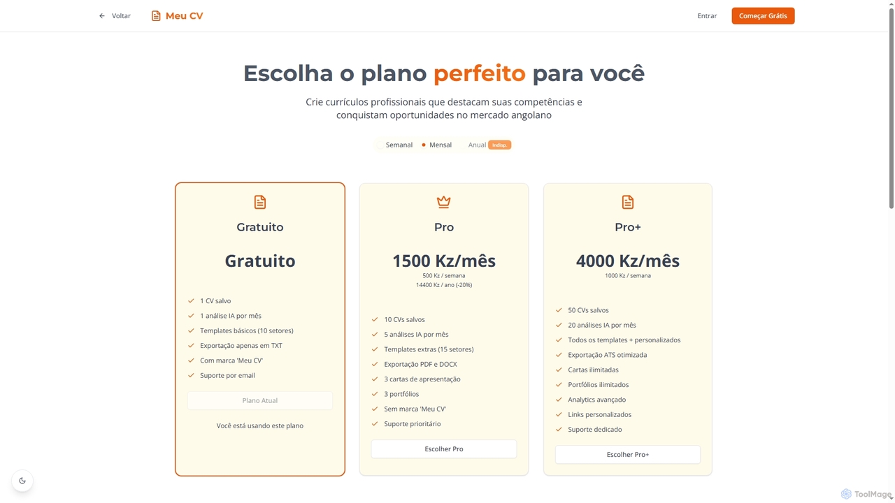 Meu CV - Crie seu currículo profissional com IA | Angola for Meu CV