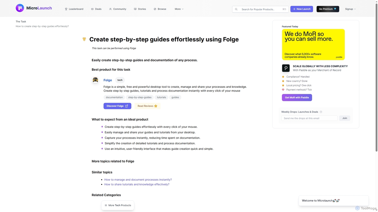 Create step-by-step guides effortlessly using Folge for Microlaunch