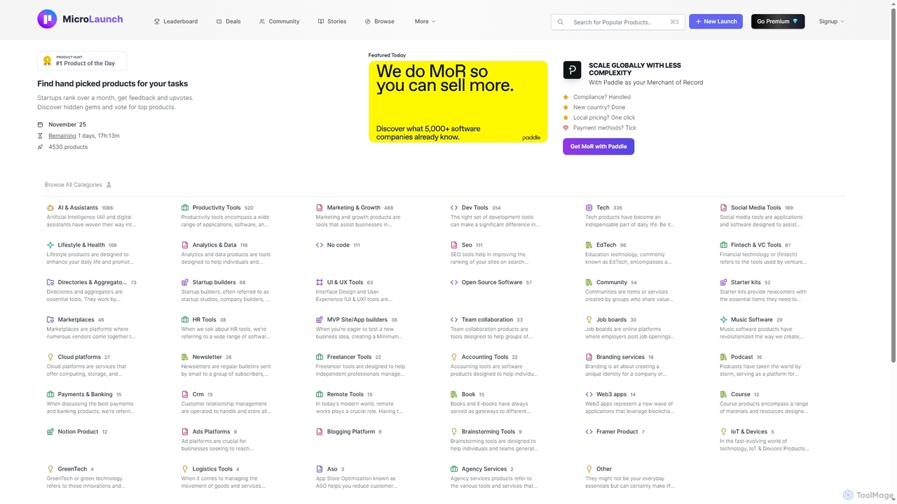 Microlaunch browse products for Microlaunch
