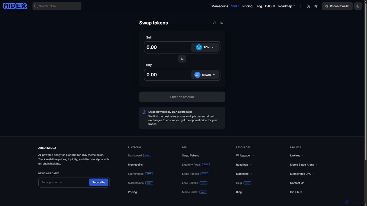 Swap TON to MIDAO at the best rate. | MIDEX AI for Midex