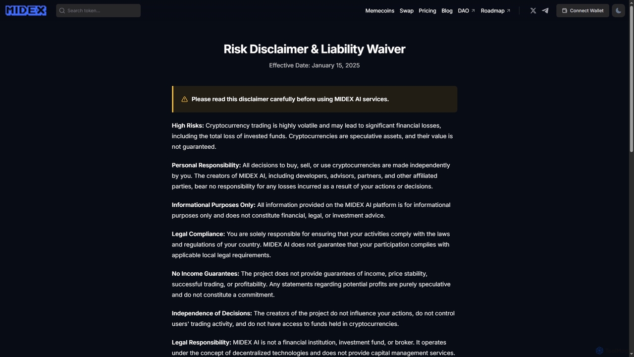 Risk Disclaimer & Liability Waiver | MIDEX AI for Midex