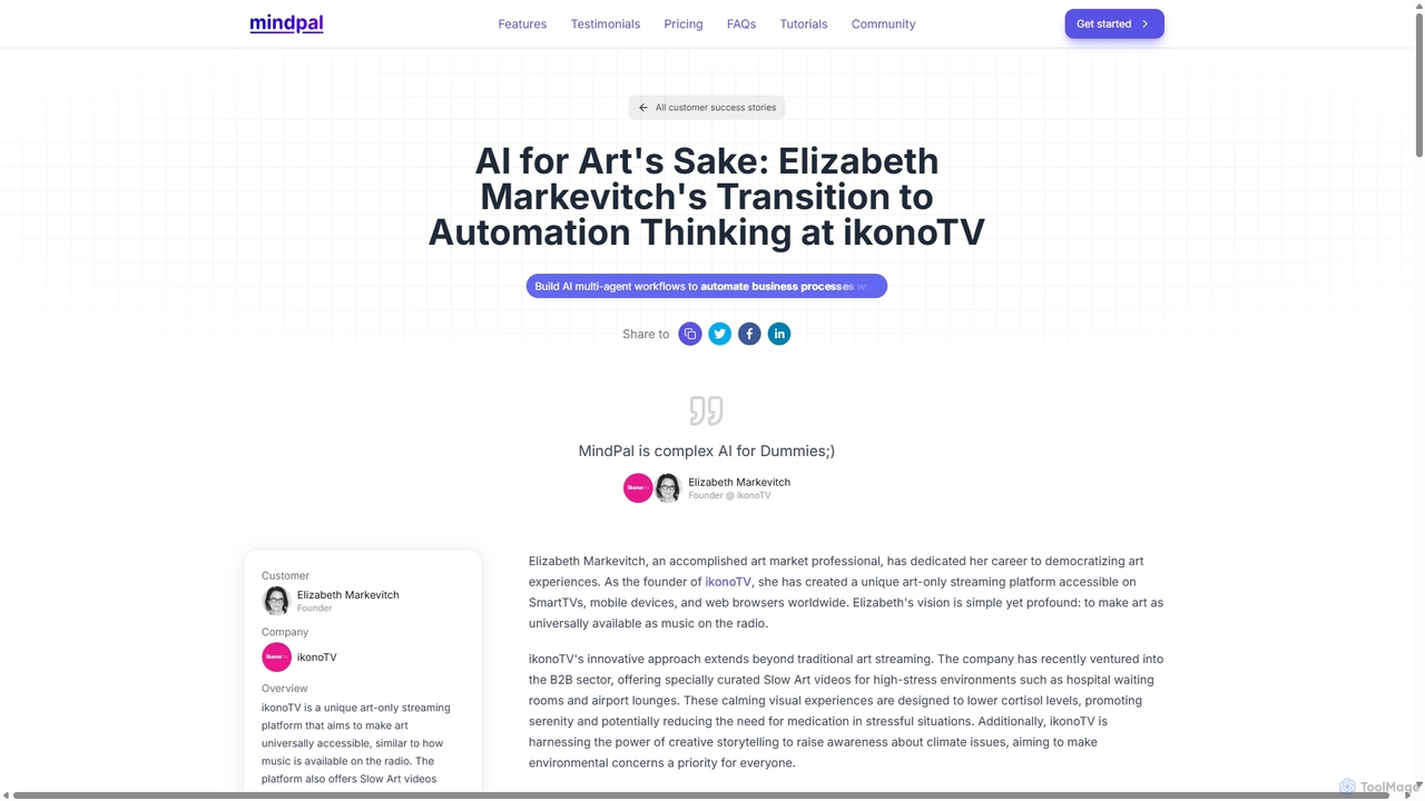 AI for Art's Sake: Elizabeth Markevitch's Transition to Automation Thinking at ikonoTV | MindPal's Customer Success Story for MindPal