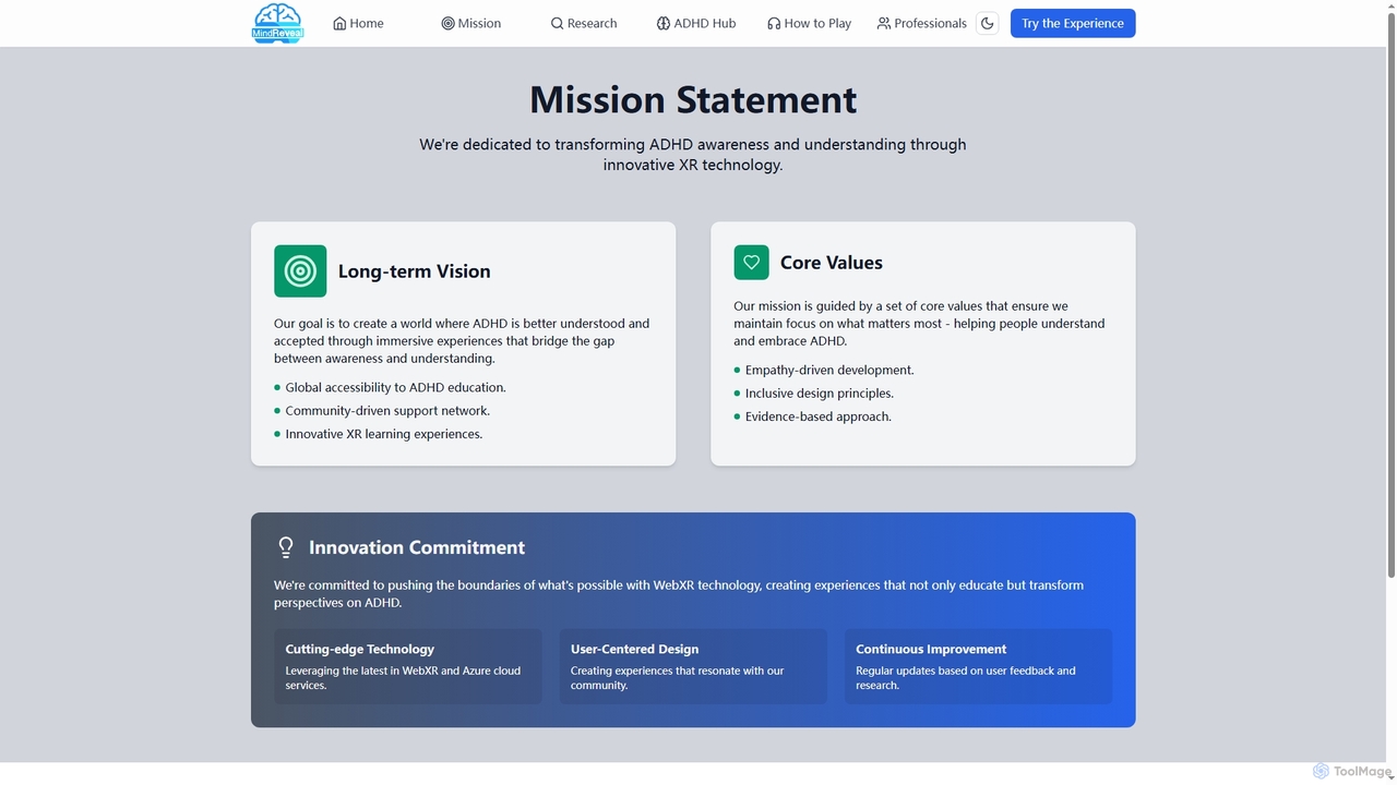 Mission Statement | MindReveal ADHD Awareness Through VR for Mindreveal