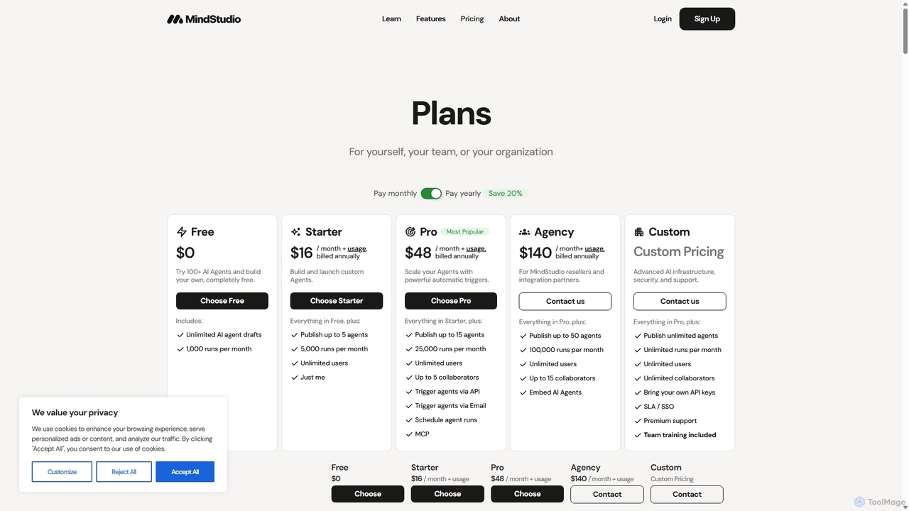 MindStudio Pricing for MindStudio