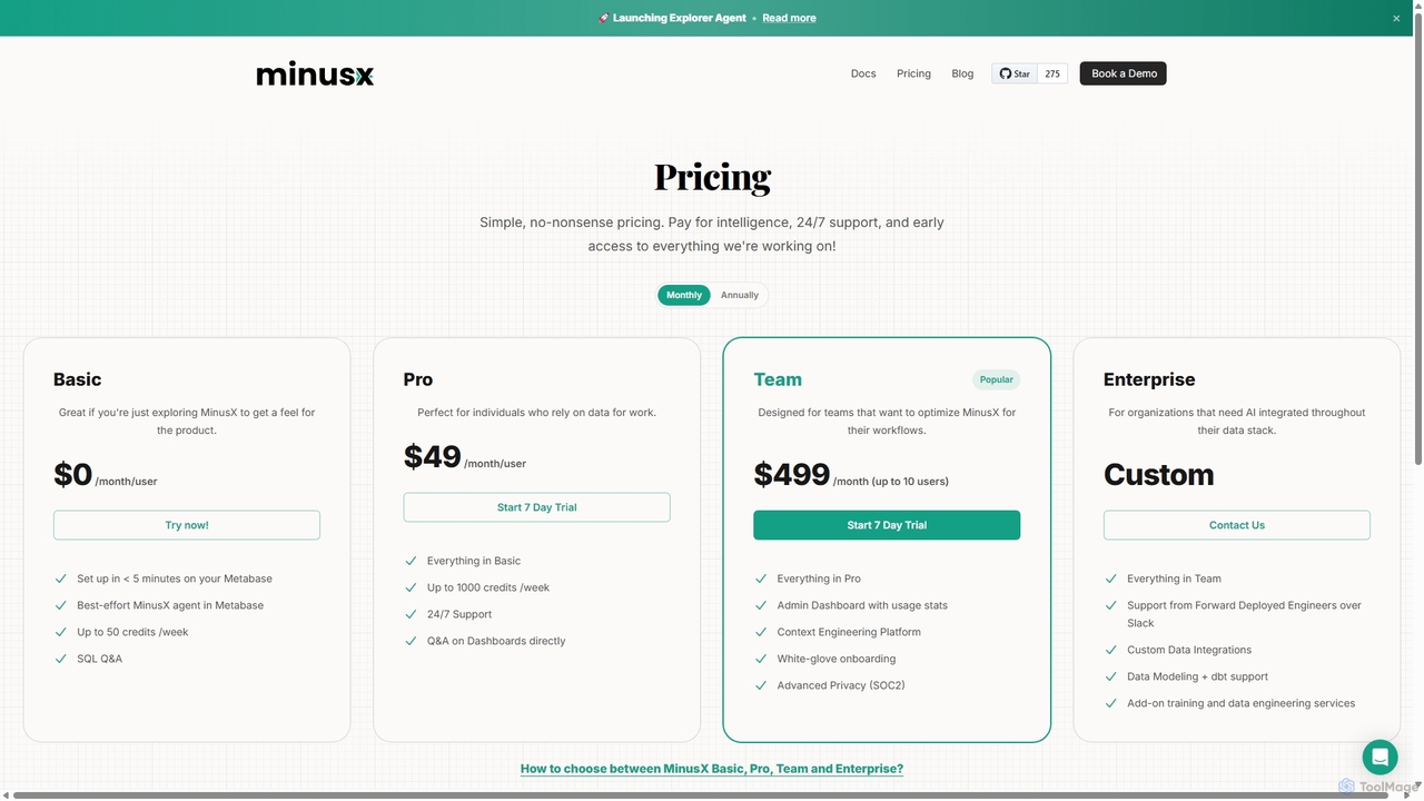 Minusx | Pricing for Minusx