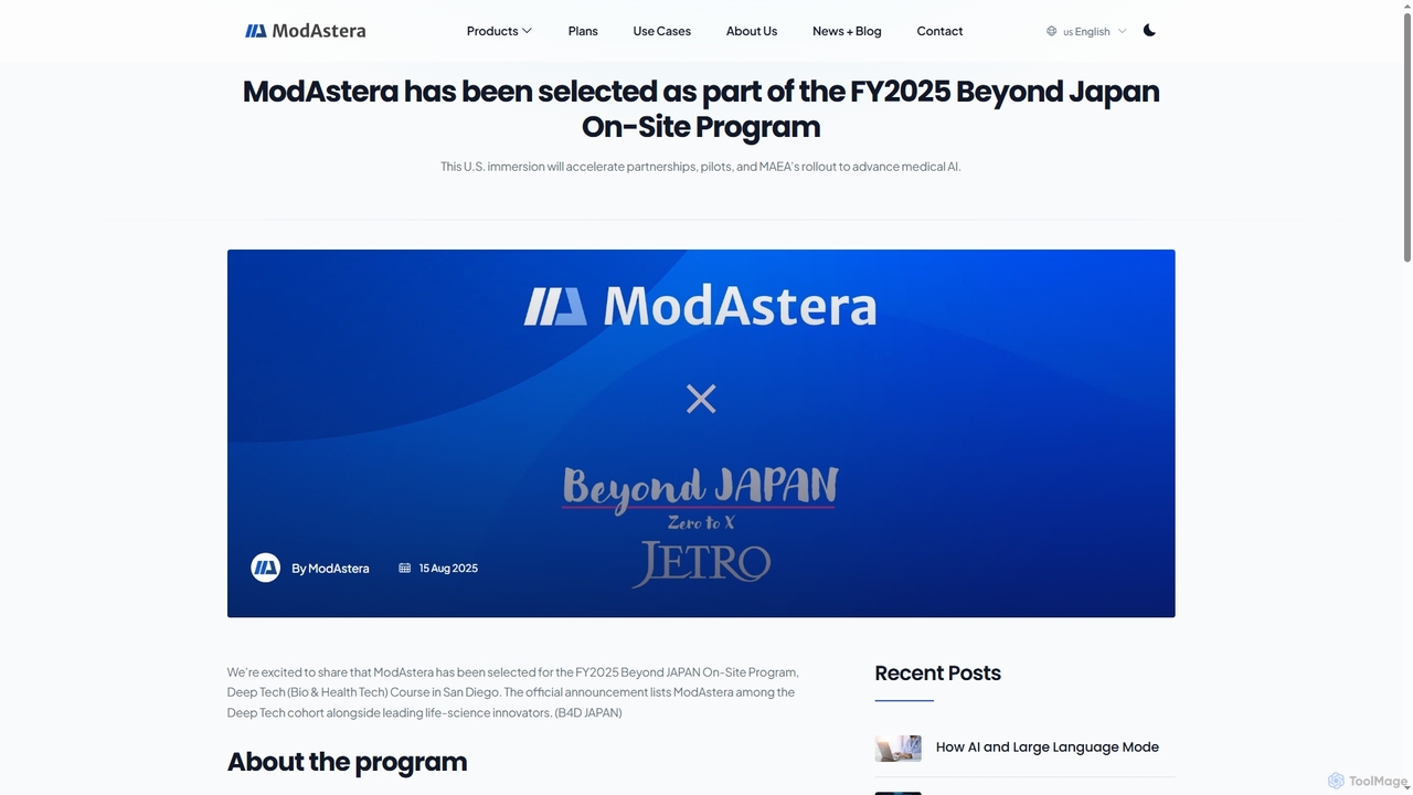 ModAstera has been selected as part of the FY2025 Beyond Japan On-Site Program | ModAstera Inc. | ModAstera for ModAstera
