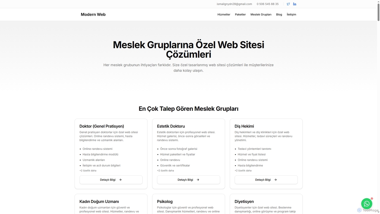 Meslek Gruplarına Özel Web Sitesi Çözümleri | Modern Web Tasarım | Modern Web Tasarım for Modernwebseo