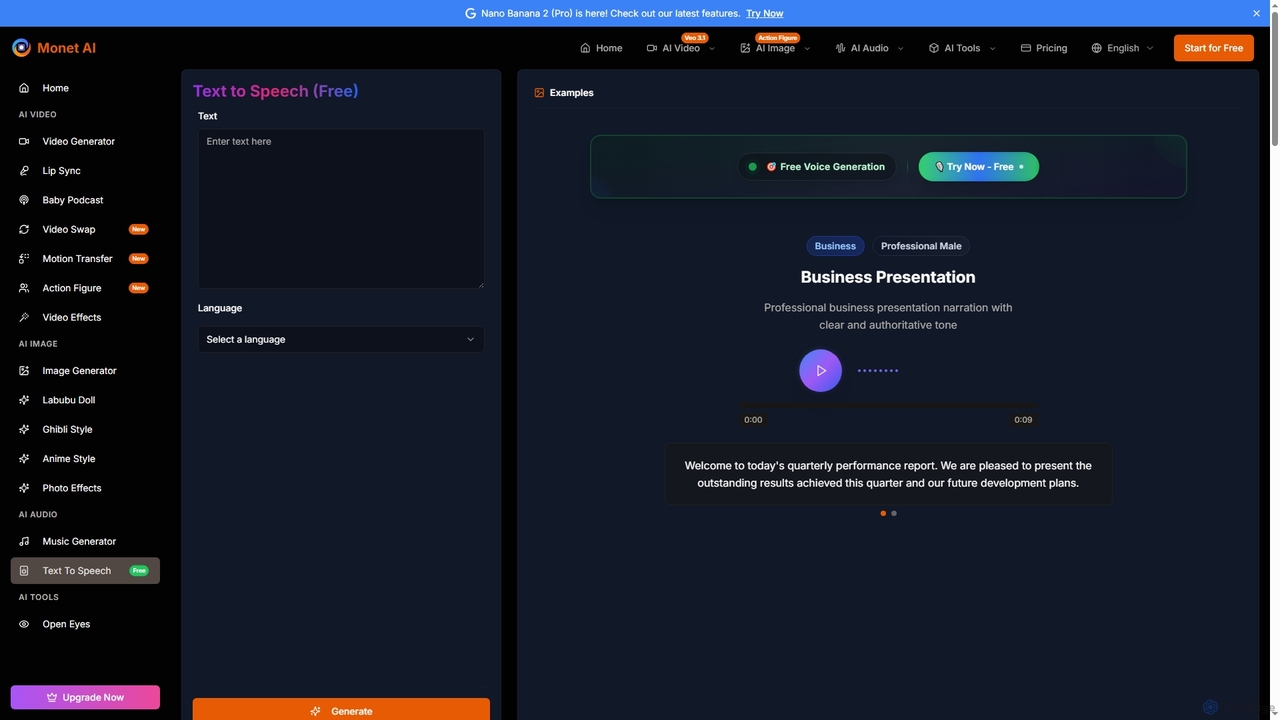 Free AI Text to Speech - Natural Voice Generator | Monet AI for Monet