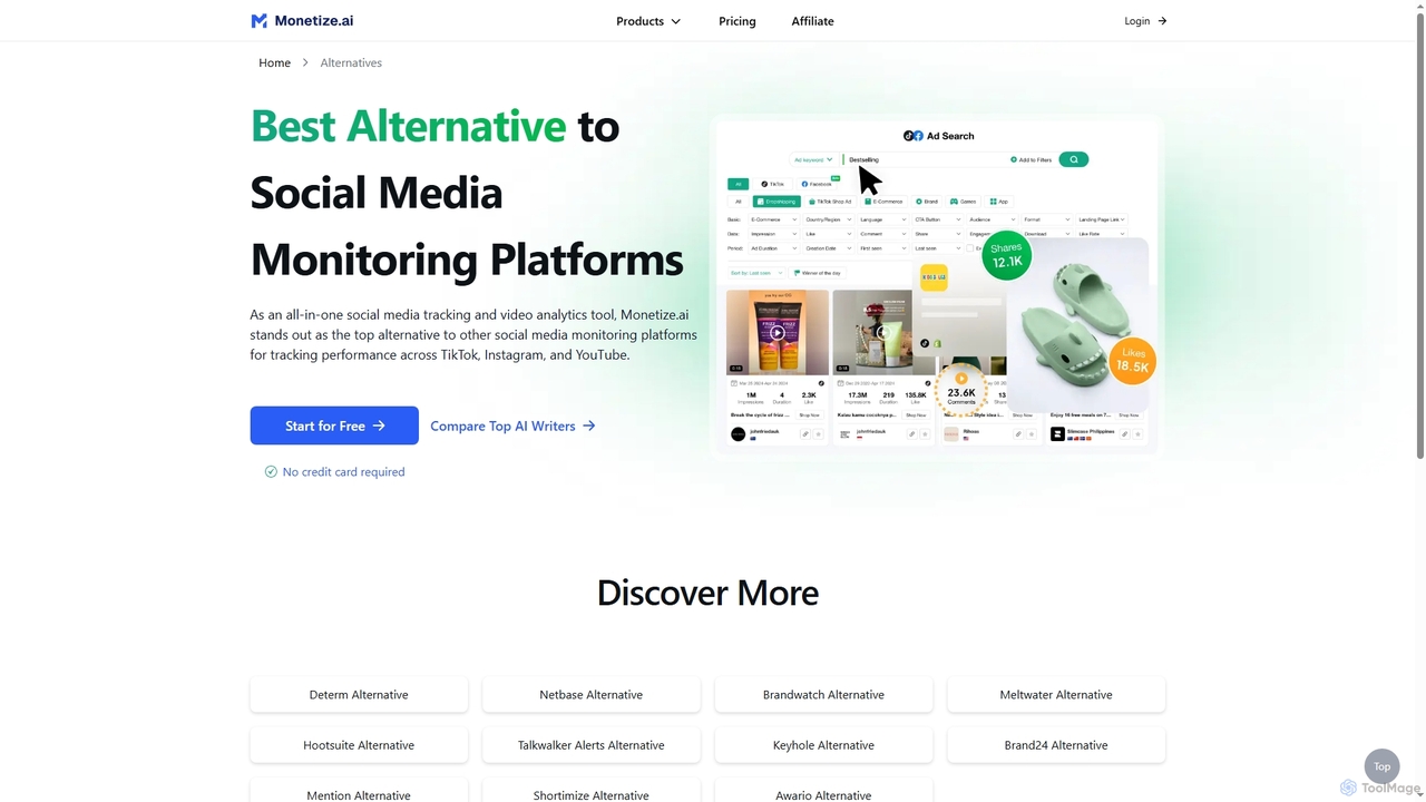 Top Alternative to TikTok, Instagram & YouTube Analytics Tools | Monetize.ai for Monetize