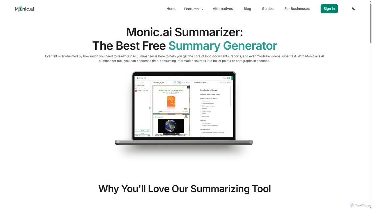 Free AI Summarizer | Summarize text ,videos and more with Monic.ai for Monic.ai