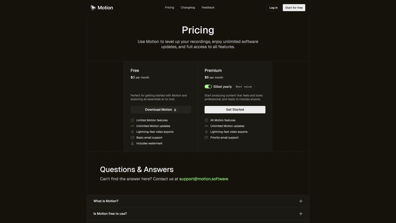 Motion – Pricing for Motion