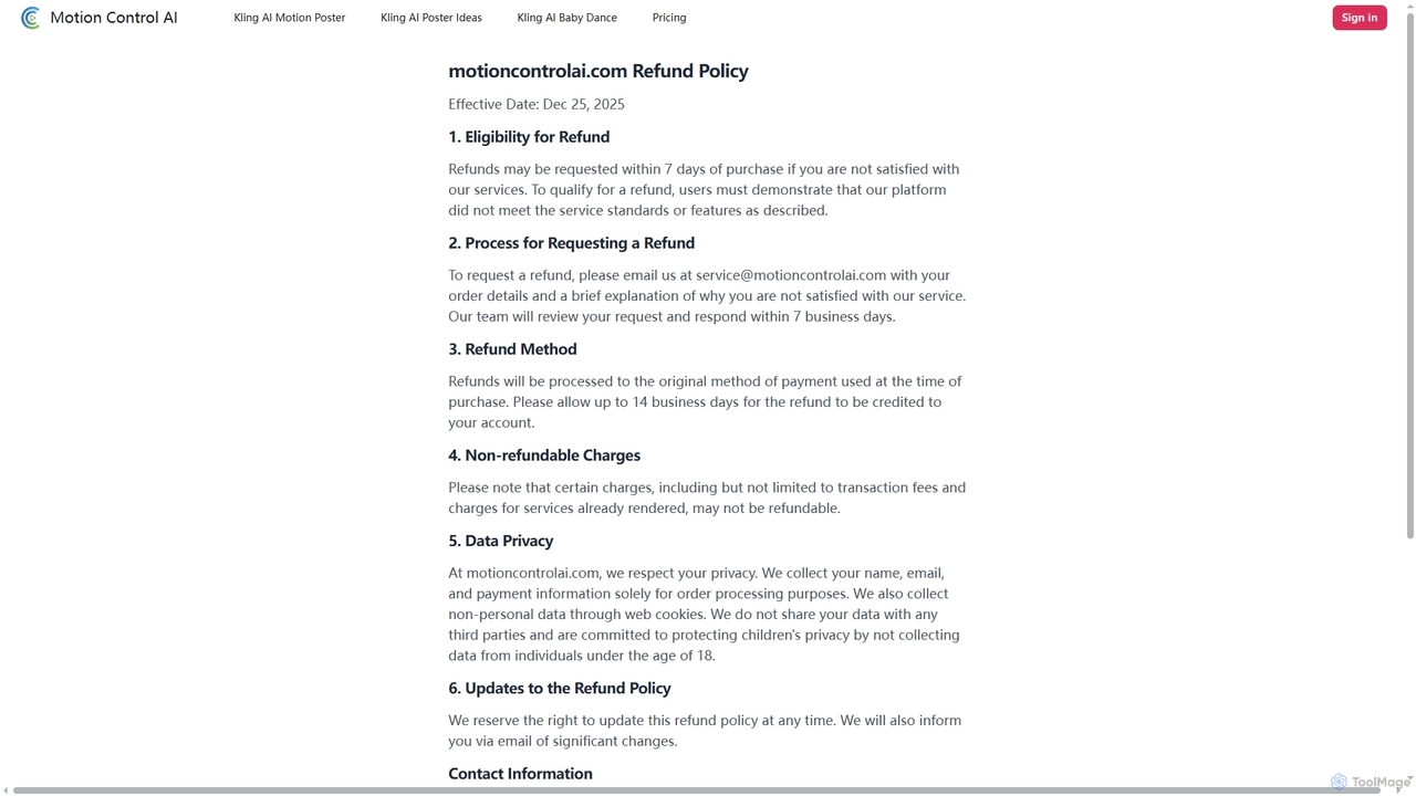 Refund Policy for Motion Control AI
