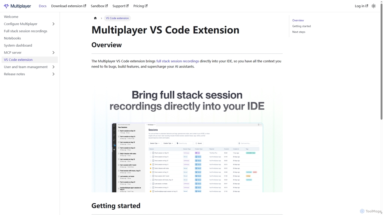 Multiplayer VS Code Extension | Multiplayer Documentation | Setup Guides for Full-Stack Session Recordings & More for Multiplayer