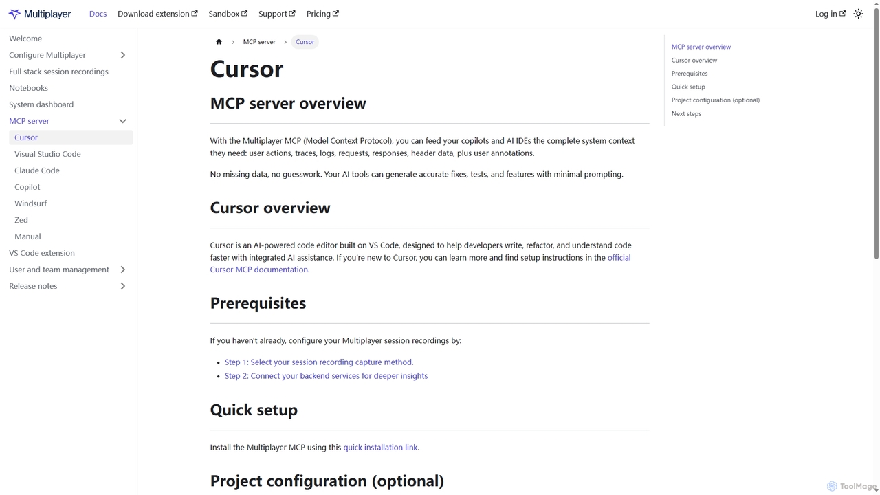 Cursor | Multiplayer Documentation | Setup Guides for Full-Stack Session Recordings & More for Multiplayer