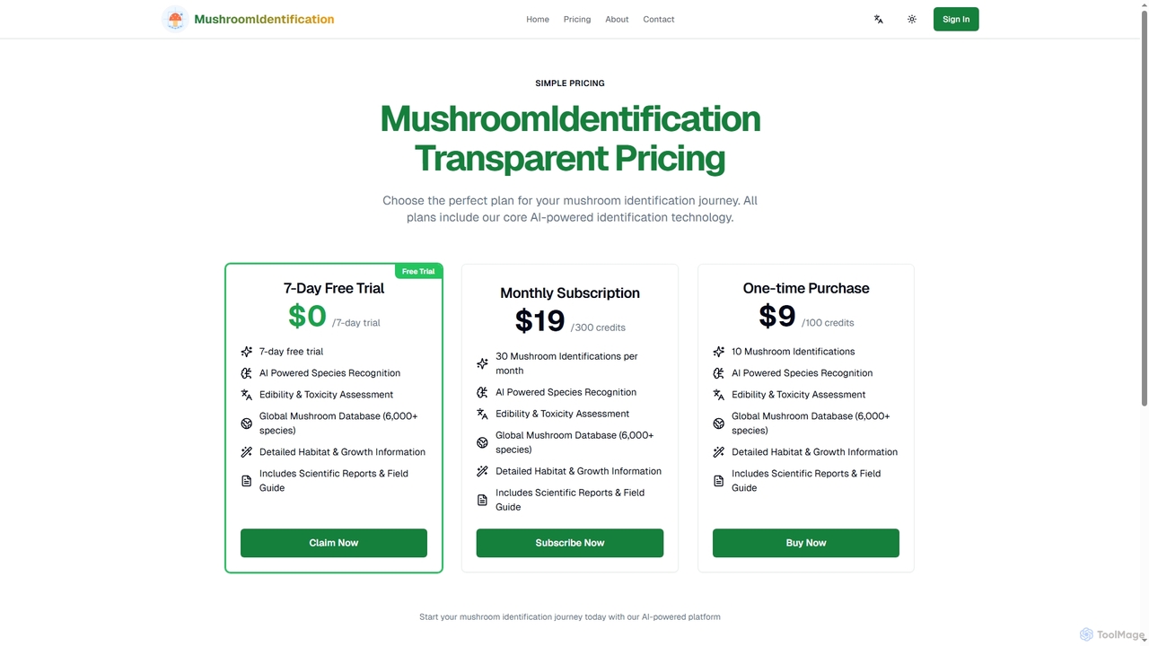 MushroomIdentification Pricing for Mushroomcheck