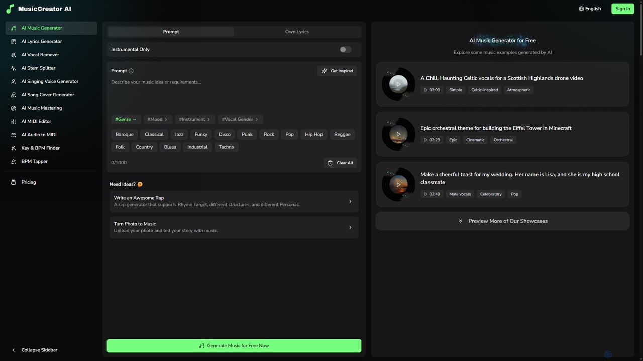 AI Music Generator - Create Royalty-Free Music Instantly for MusicCreator