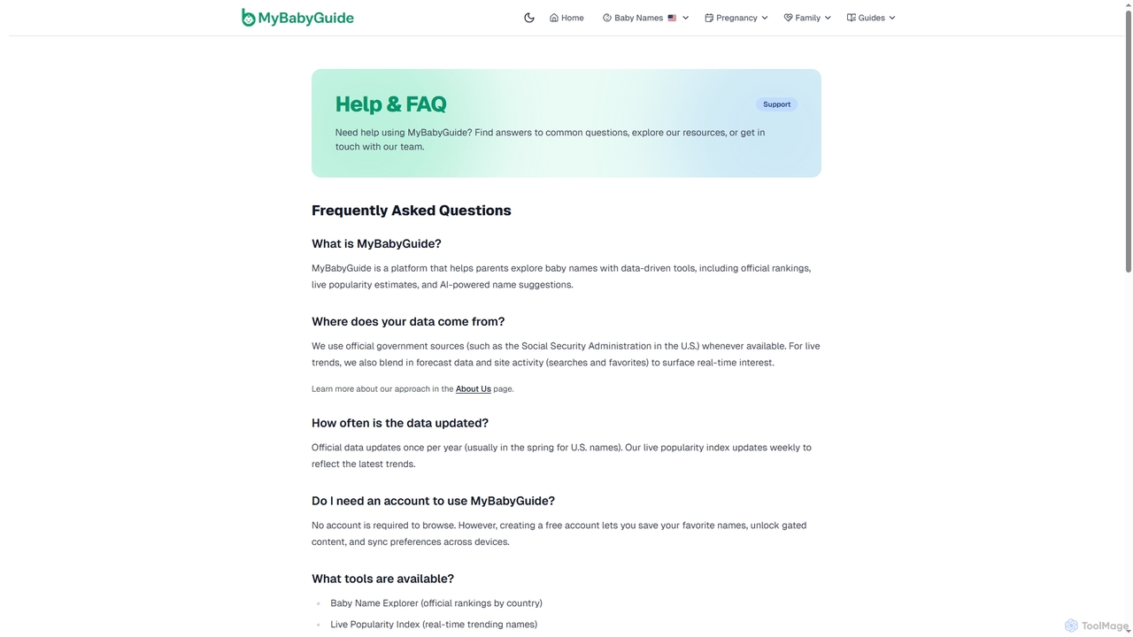 Help & FAQ | MyBabyGuide for MyBabyGuide