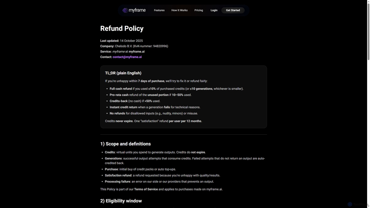 Refund Policy - MyFrame for Myframe