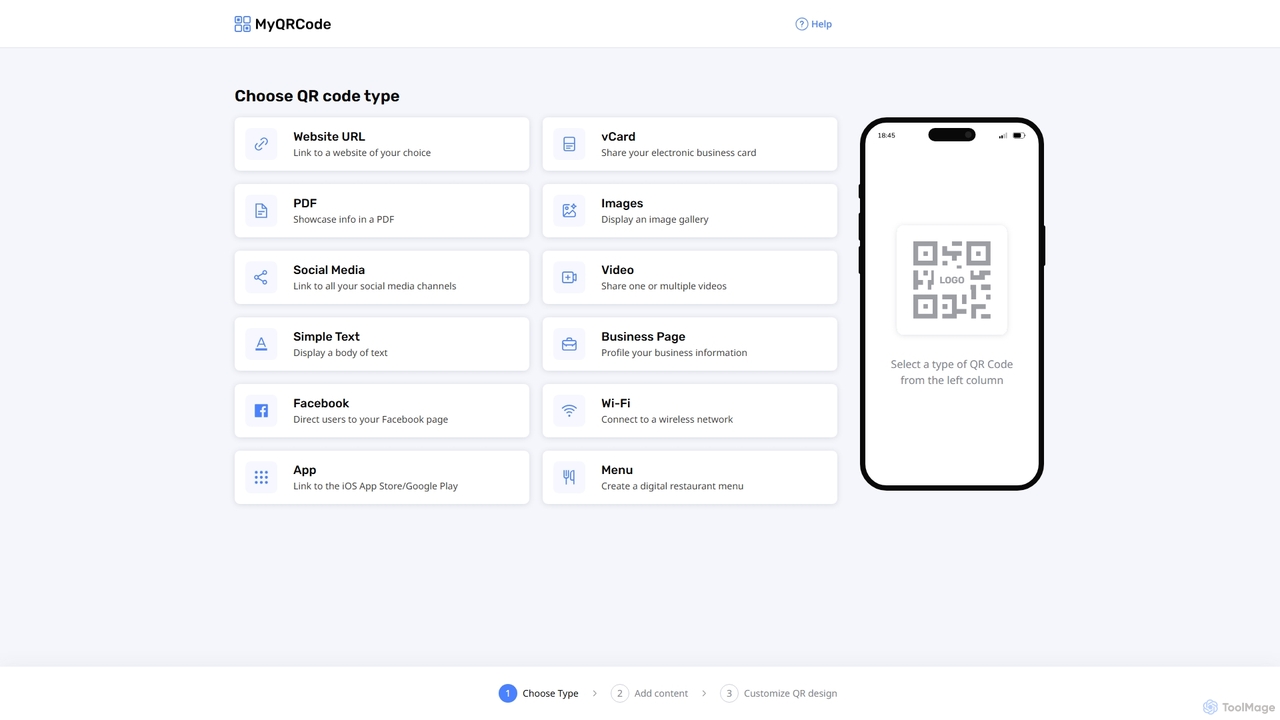 Choose your QR code content for Myqrcode