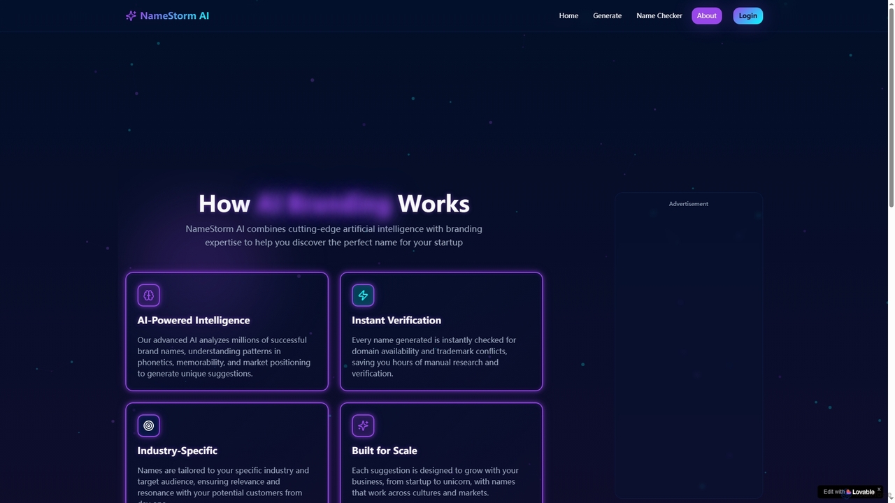 NameStorm AI - AI-Powered Startup Name Generator for NameStorm AI