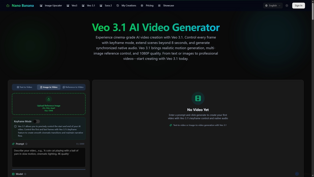 Veo 3.1 Video Generator - Keyframe Control & Native Audio for Nano Banana