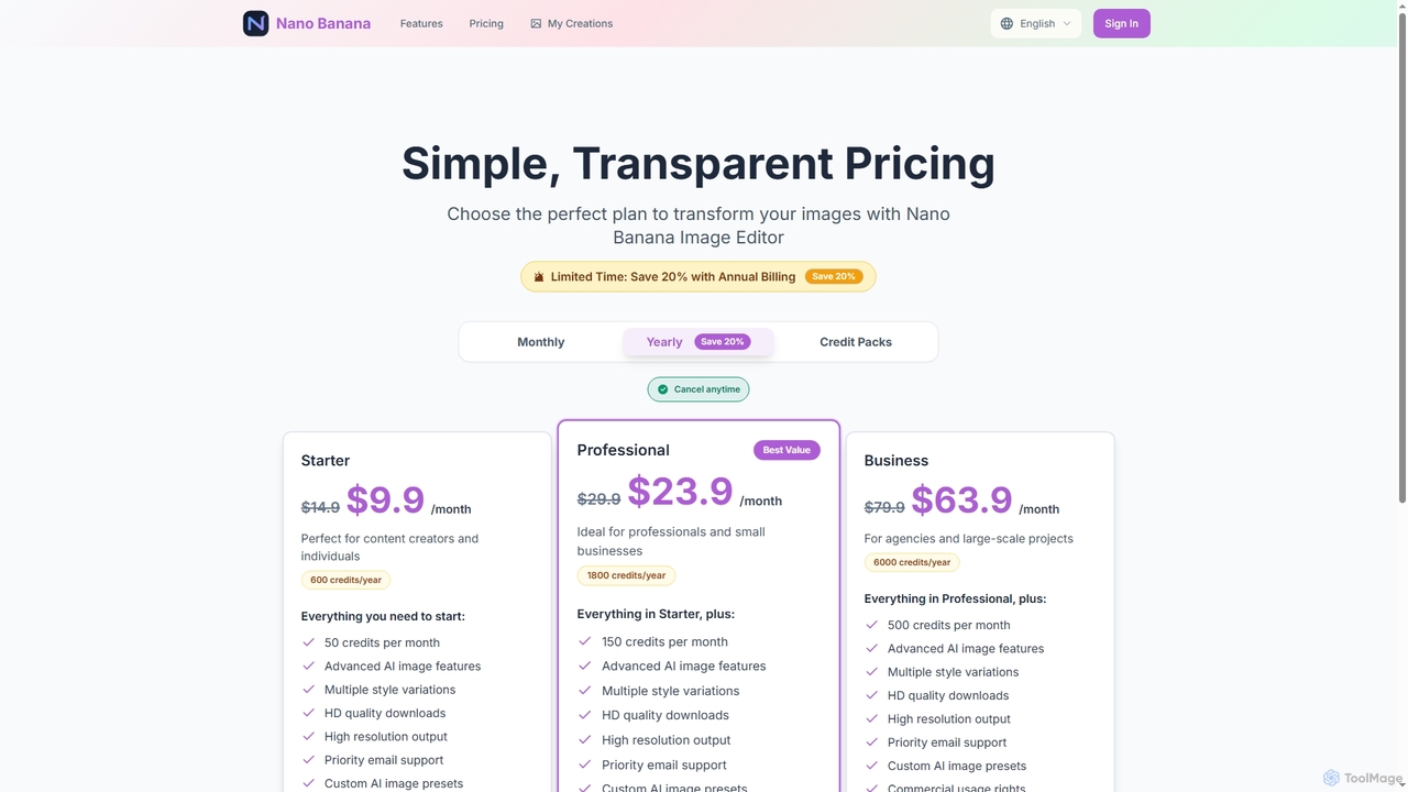 Simple, Transparent Pricing - AI Garden Design for Nano Banana
